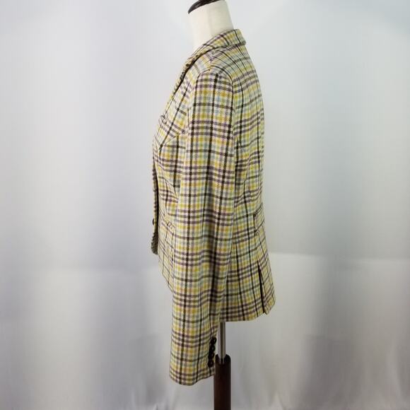 L.L. Bean Teal Lavender Brown Yellow Blue Wool Blend Vintage Blazer Jacket 10 - Picture 2 of 5